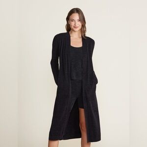 Barefoot Dreams Black Long Open-Front Women's Cardigan with side pockets